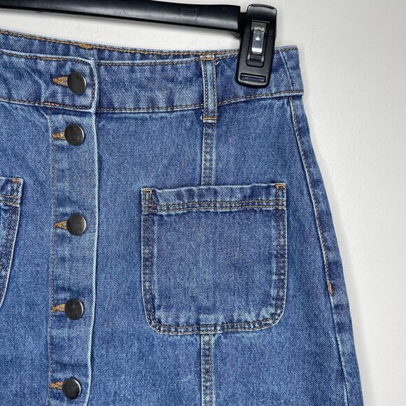 H&M Divided Denim Skirt Womens 6 Button Front Jean Mini 100% Cotton Pockets - Picture 2 of 9